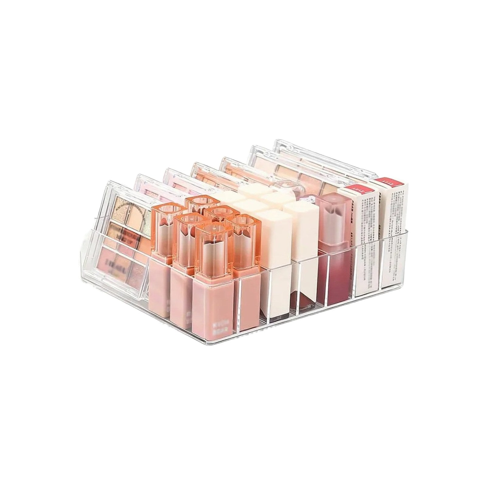 7-Compartment Clear Plastic Makeup Organizer Tray