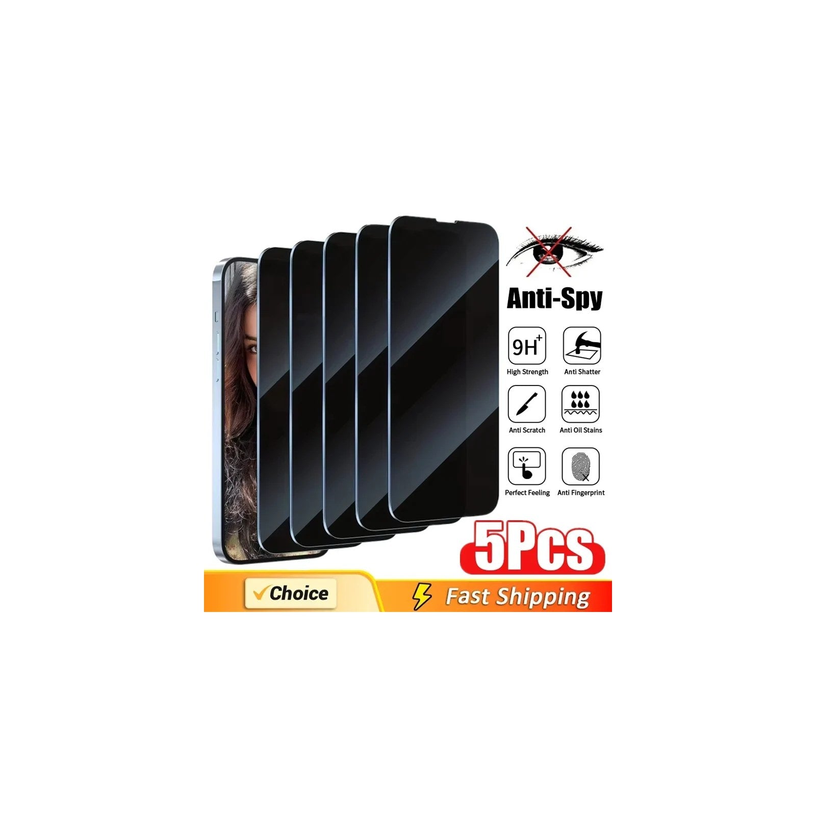 5-Pack Privacy Screen Protector Full Cover Anti-Spy Glass