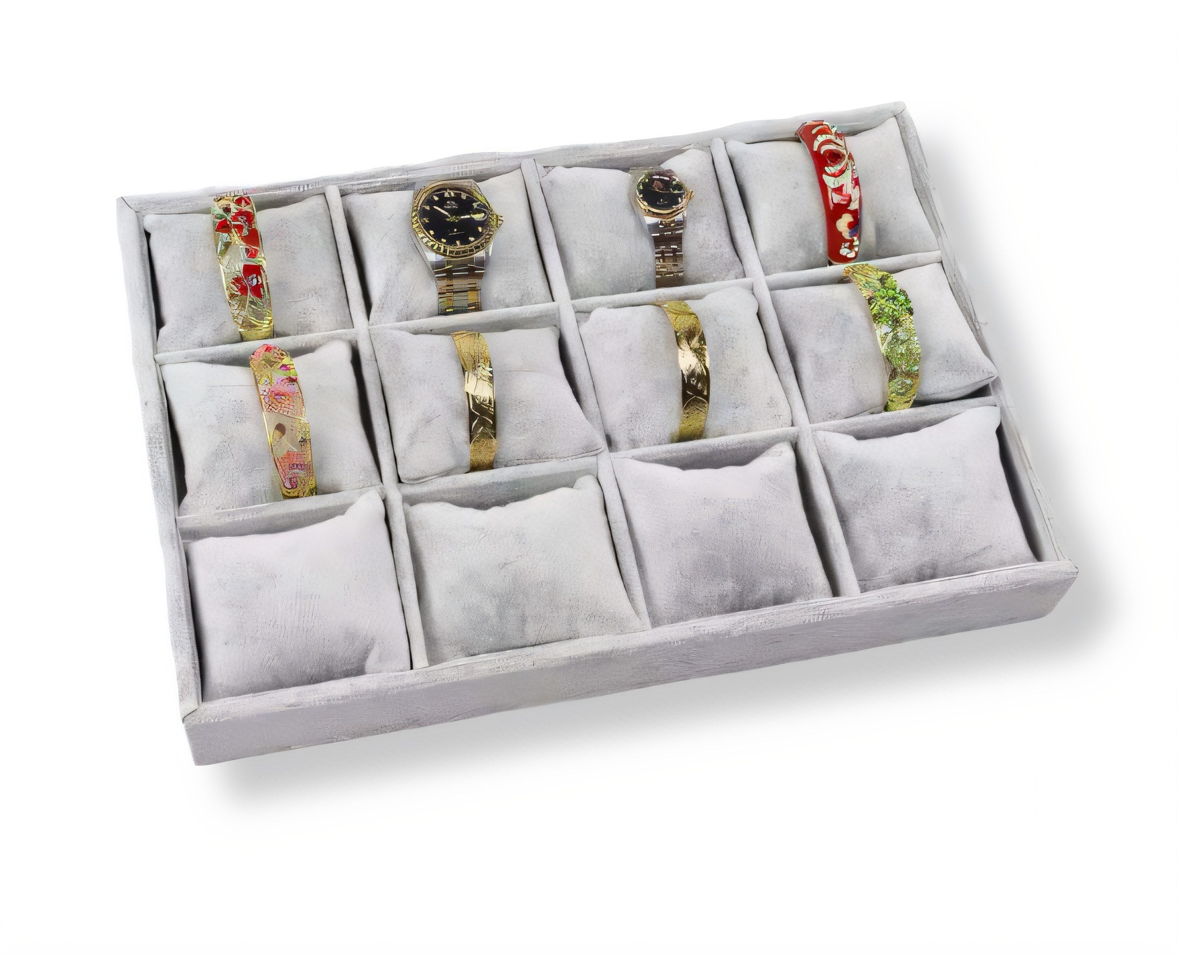 Ice Velvet Watch Plate Organizer – 12 Grid Gray