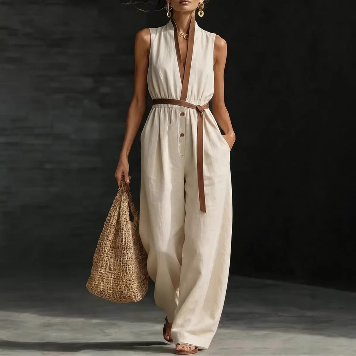 V-Neck Sleeveless Jumpsuit for Women