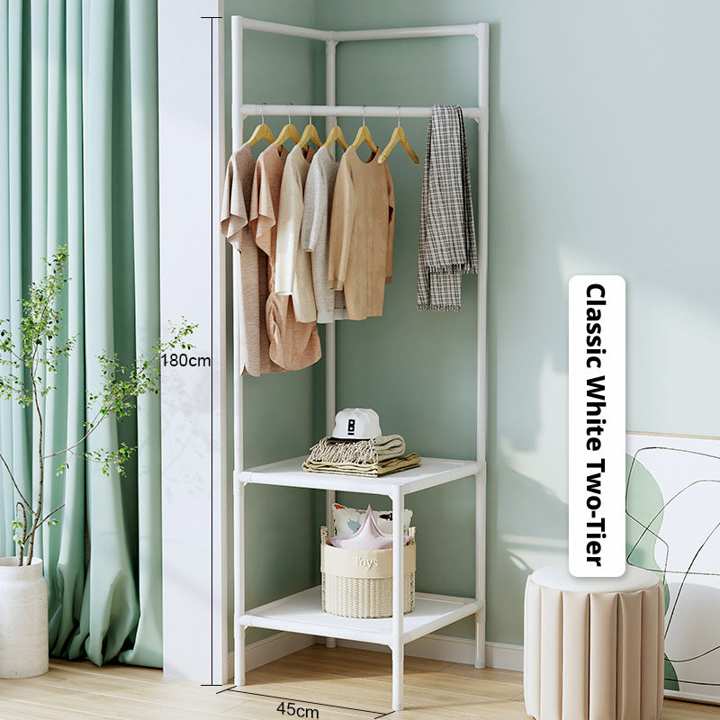 Corner Coat Rack 2-Layer White Wall Mount