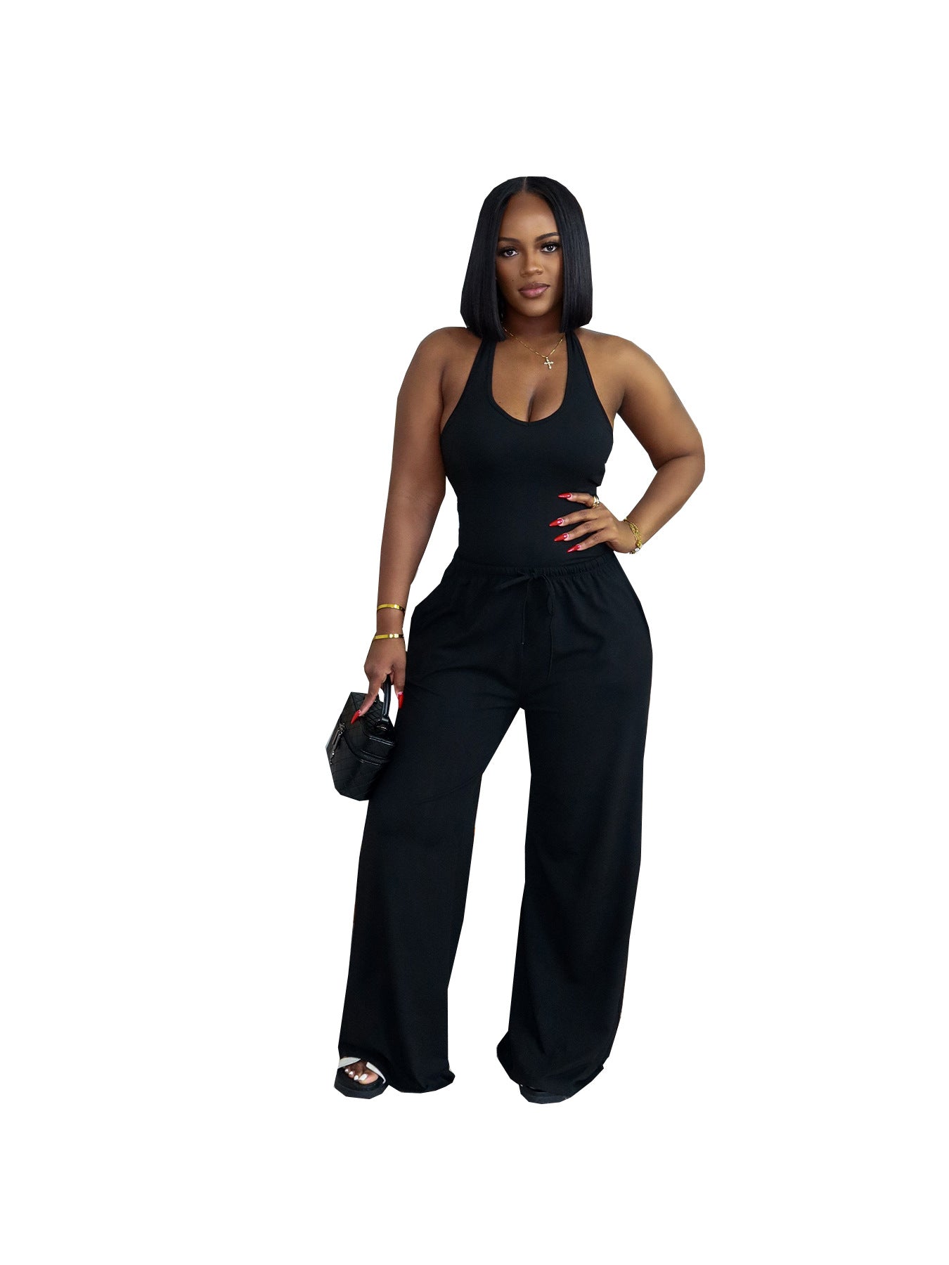 Summer Halter Top & Wide-Leg Pants Set