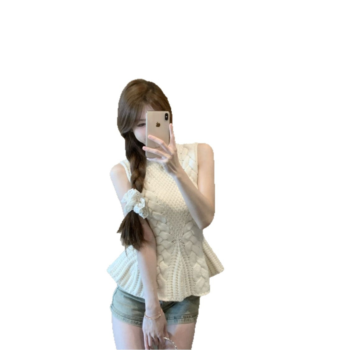 Cable-Knit Sleeveless Vest – Waist-Cinching Design