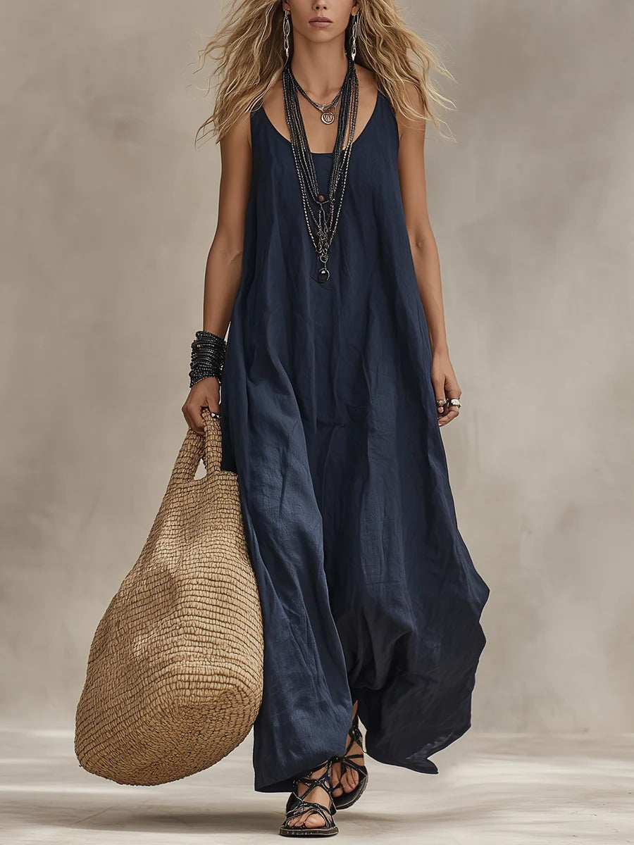 Women's Solid Casual Vintage Dress – Timeless Style