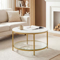 Marble Circular Glass Coffee Table with Storage