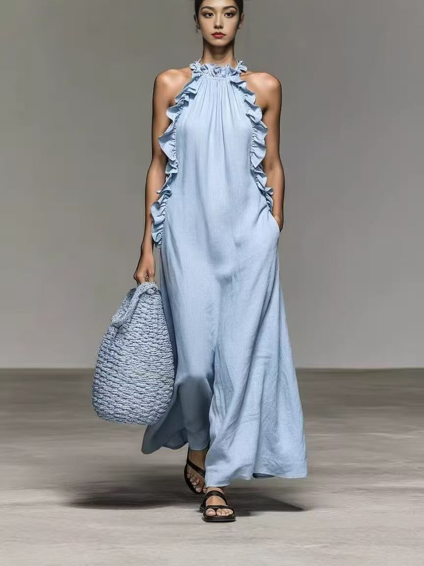 Summer Halter Neck Ruffled Sleeveless Dress