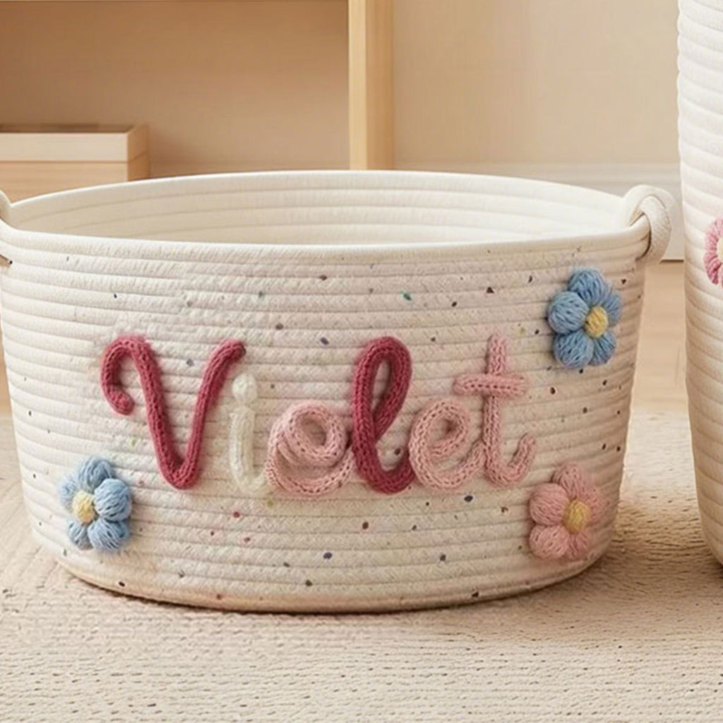 Embroidered Cotton Rope Storage Basket