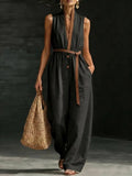 V-Neck Sleeveless Jumpsuit for Women