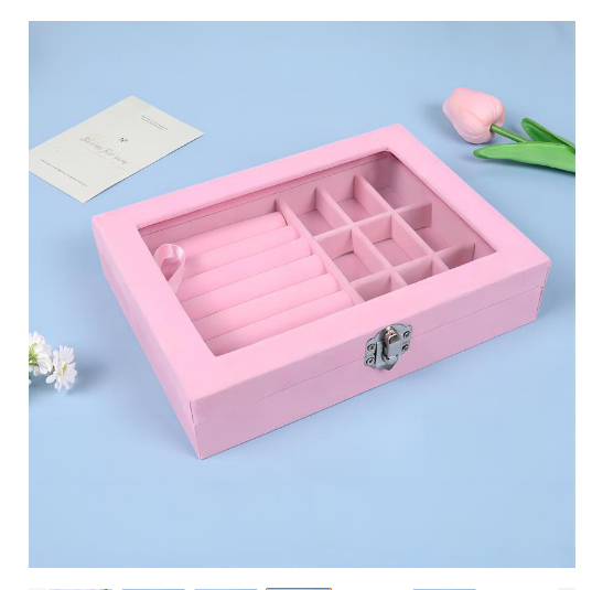 Pink Jewelry Storage Box Single Layer Organizer
