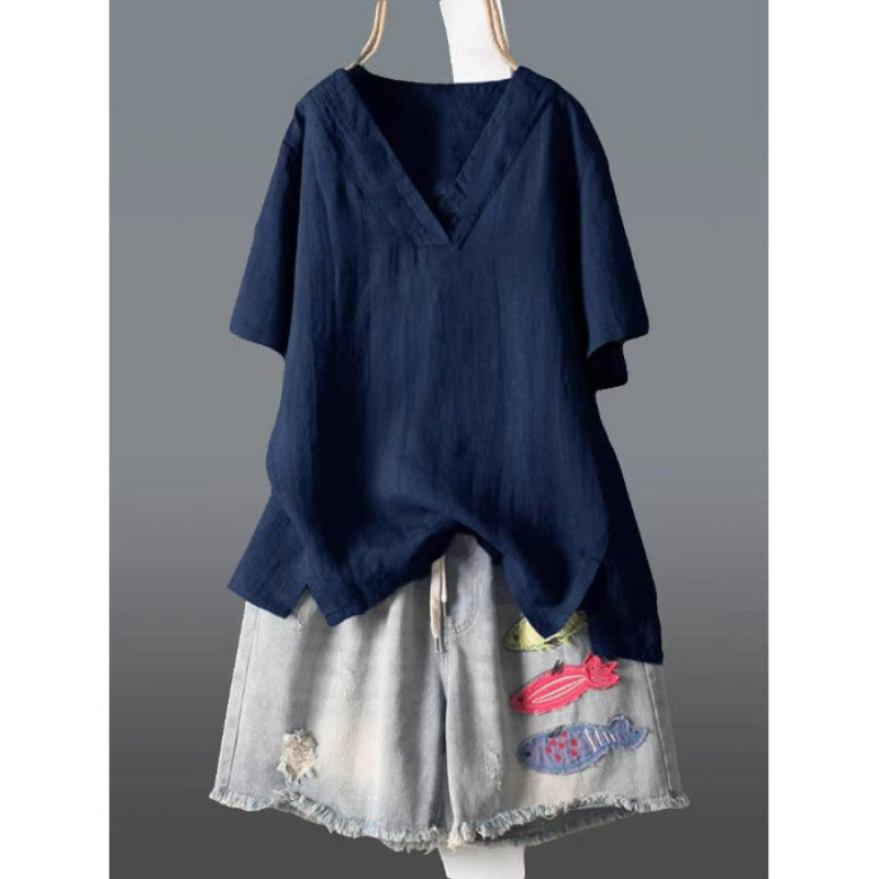 Loose-Fitting Artistic Summer Top for Women