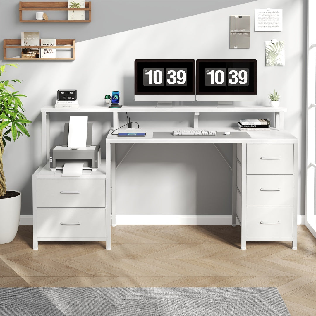 67-Inch Computer Desk with Drawers & Monitor Stand