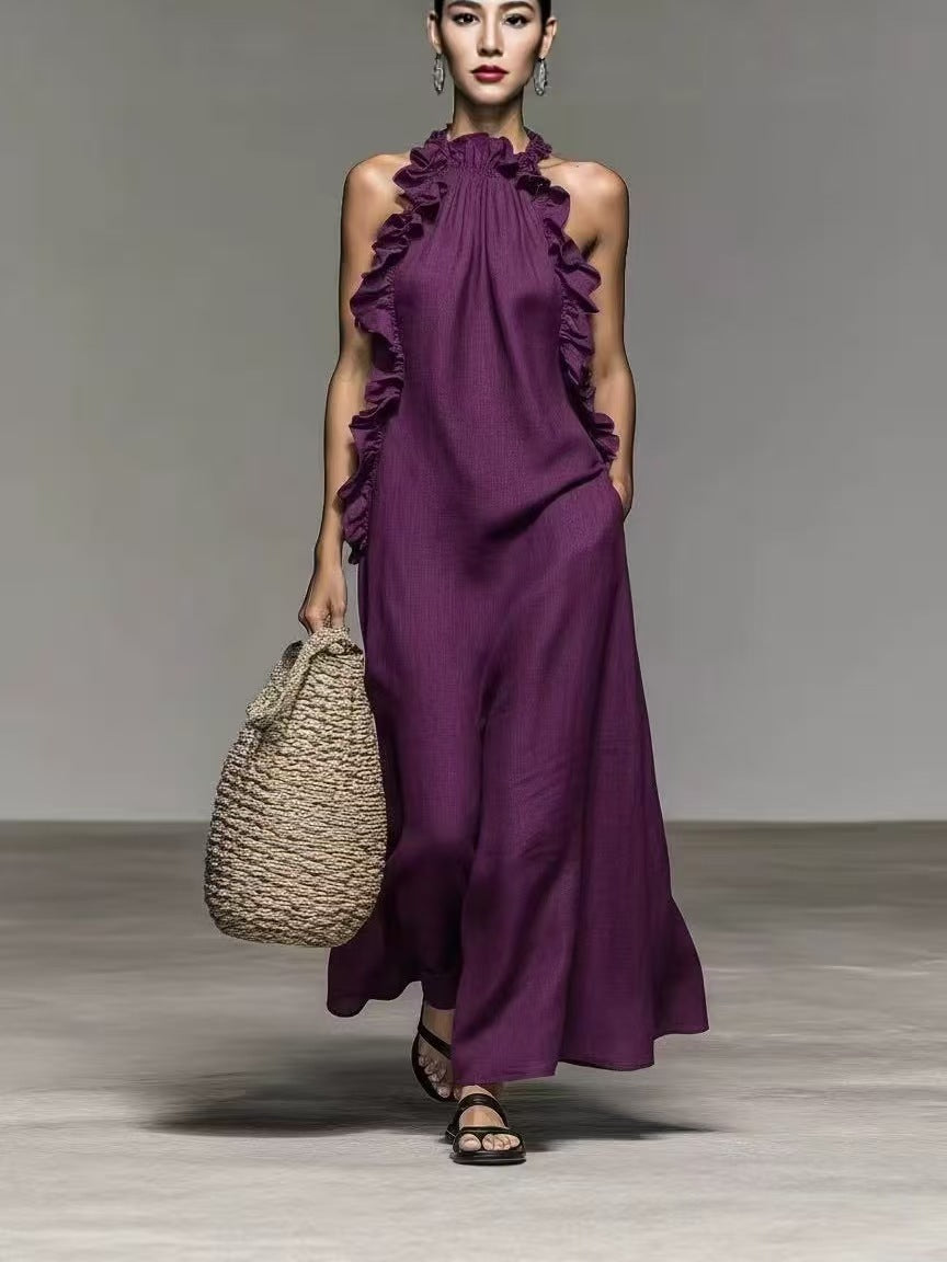 Summer Halter Neck Ruffled Sleeveless Dress