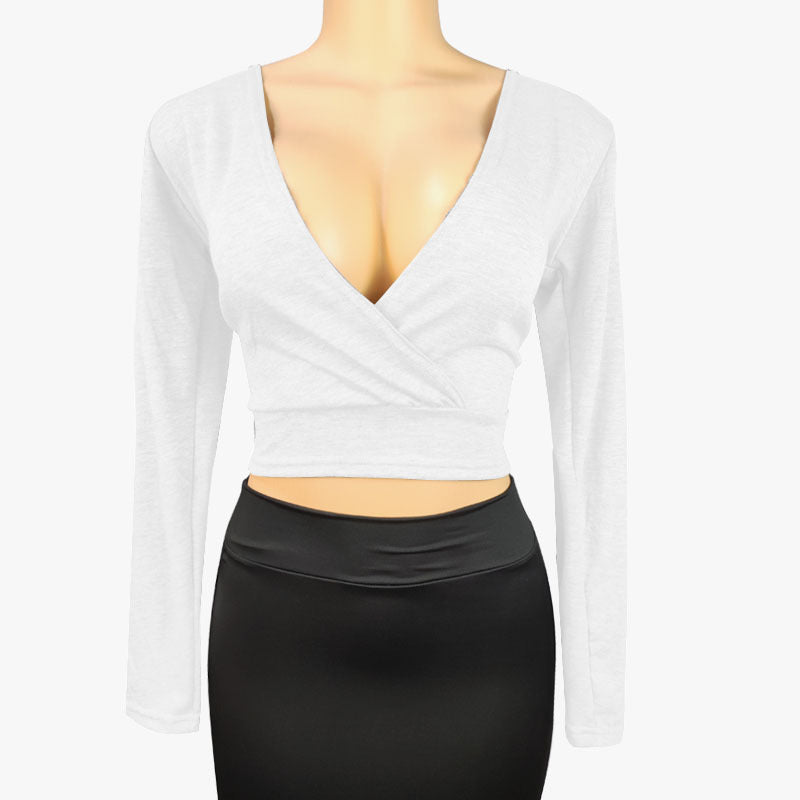 Deep V-Neck Long-Sleeve Bodycon Top