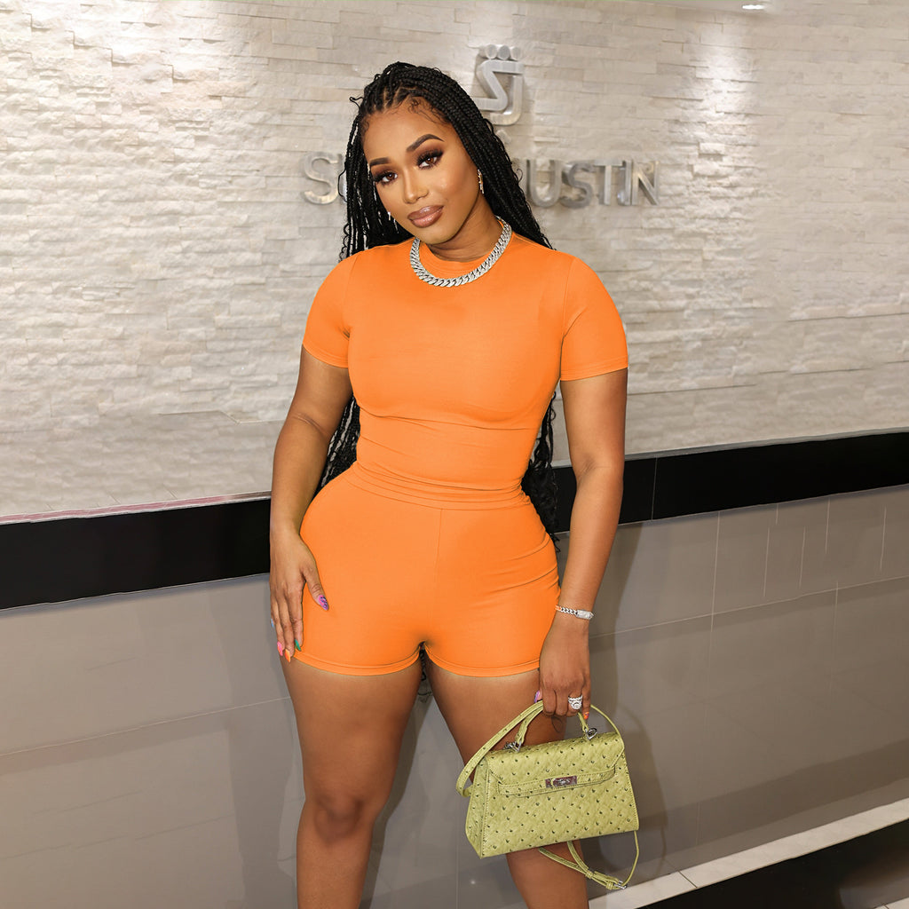 Candy-Colored Two-Piece Sporty Set: Top & Shorts