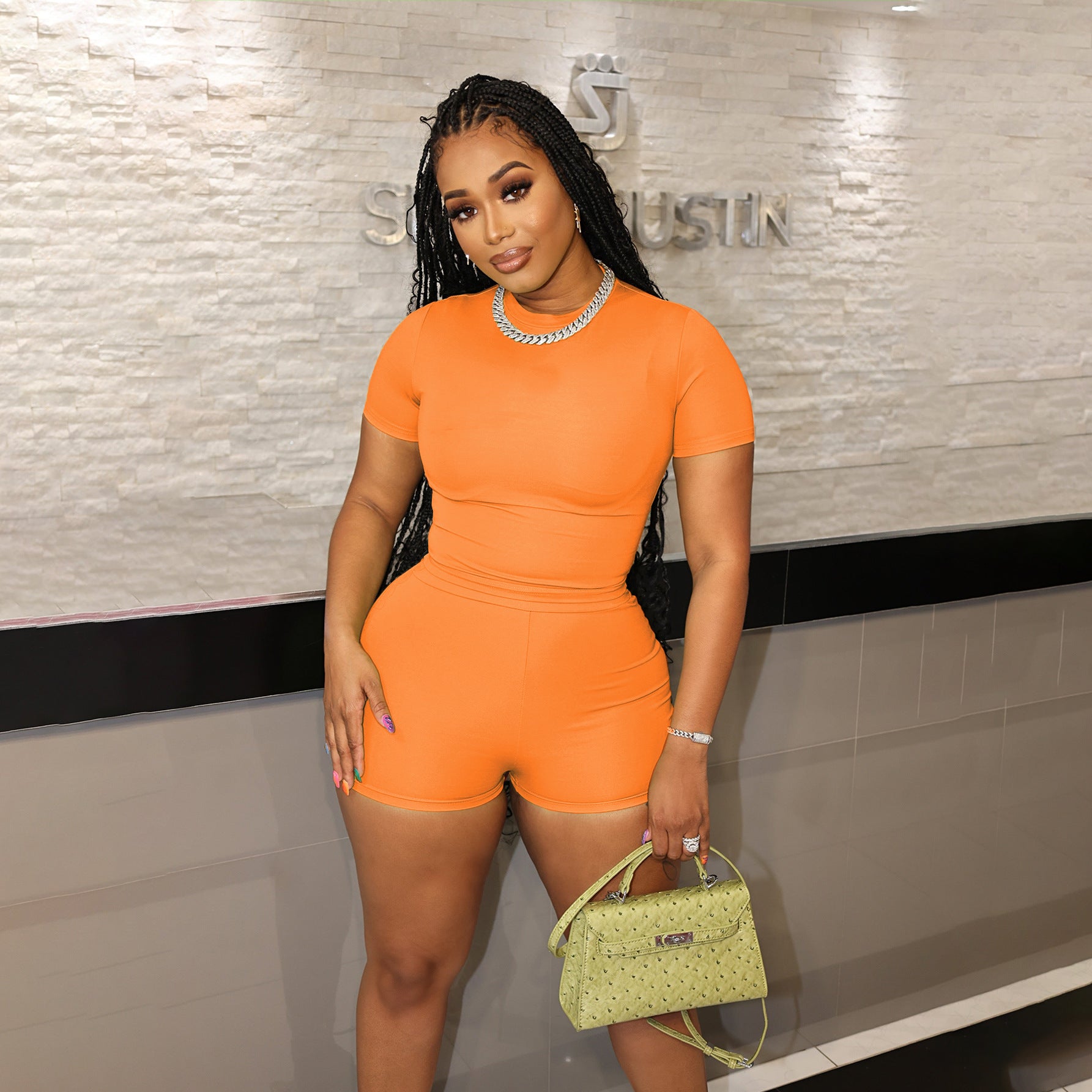 Candy-Colored Two-Piece Sporty Set: Top & Shorts