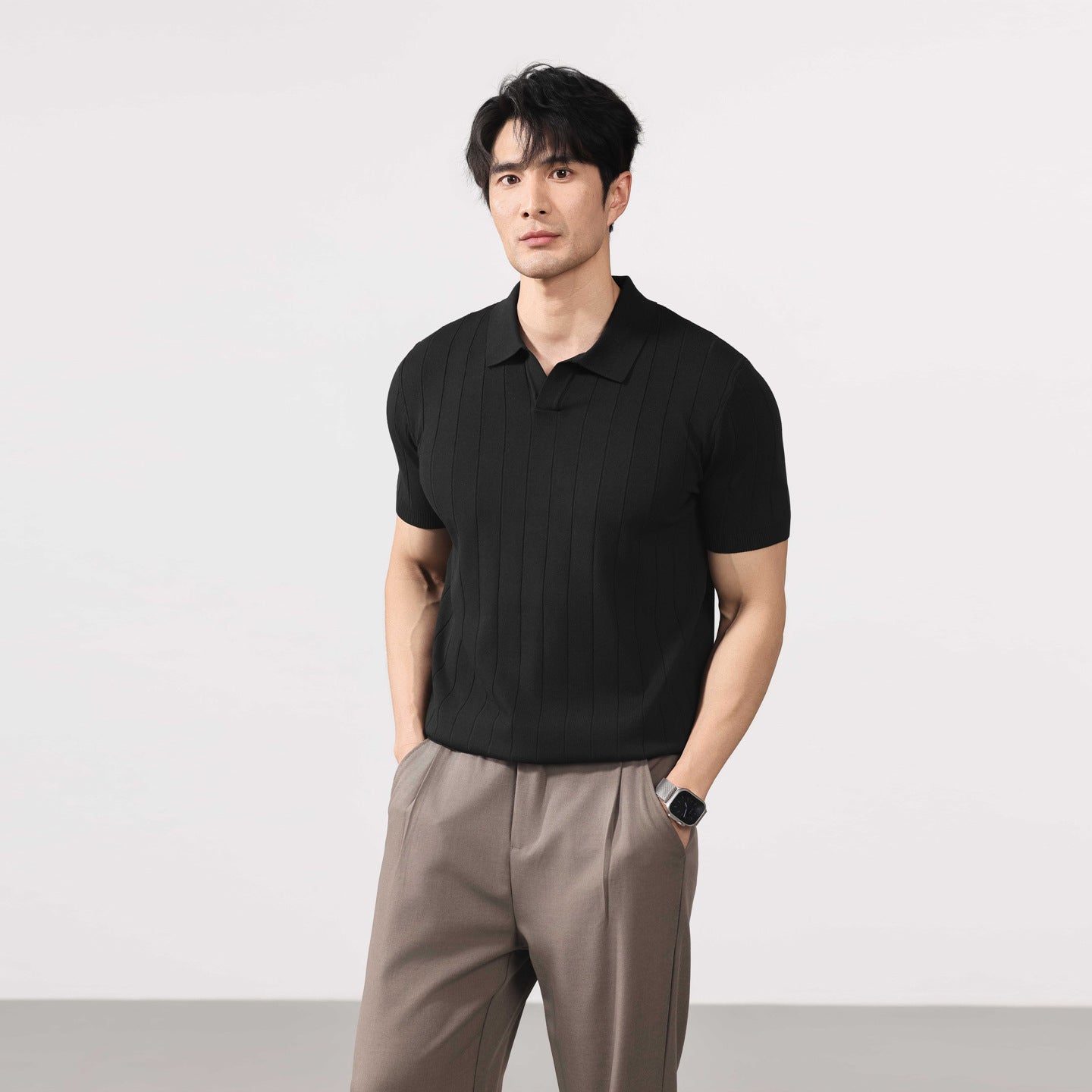 mens short sleeve striped knit sweater
