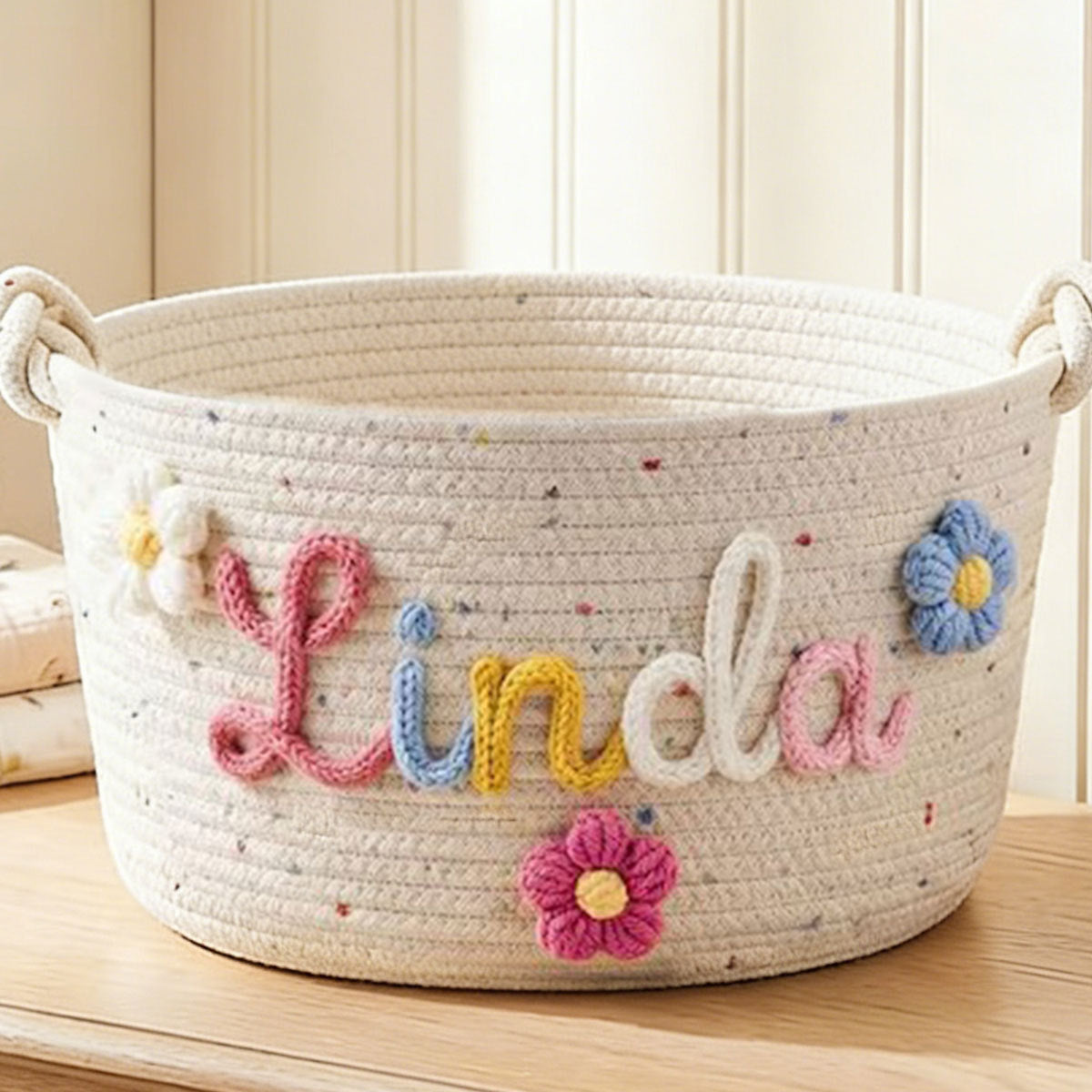 Embroidered Cotton Rope Storage Basket