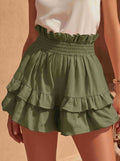 Cinched Waist Ruffle Trim Casual Shorts