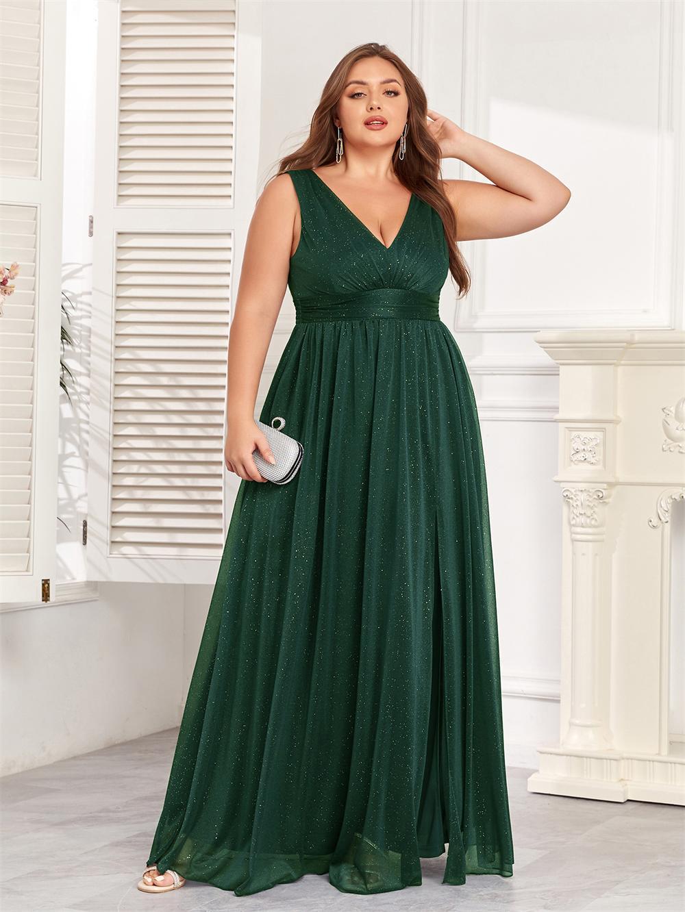 Double V-Neck A-Line Floor-Length Dress with Side Slits