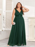Double V-Neck A-Line Floor-Length Dress with Side Slits