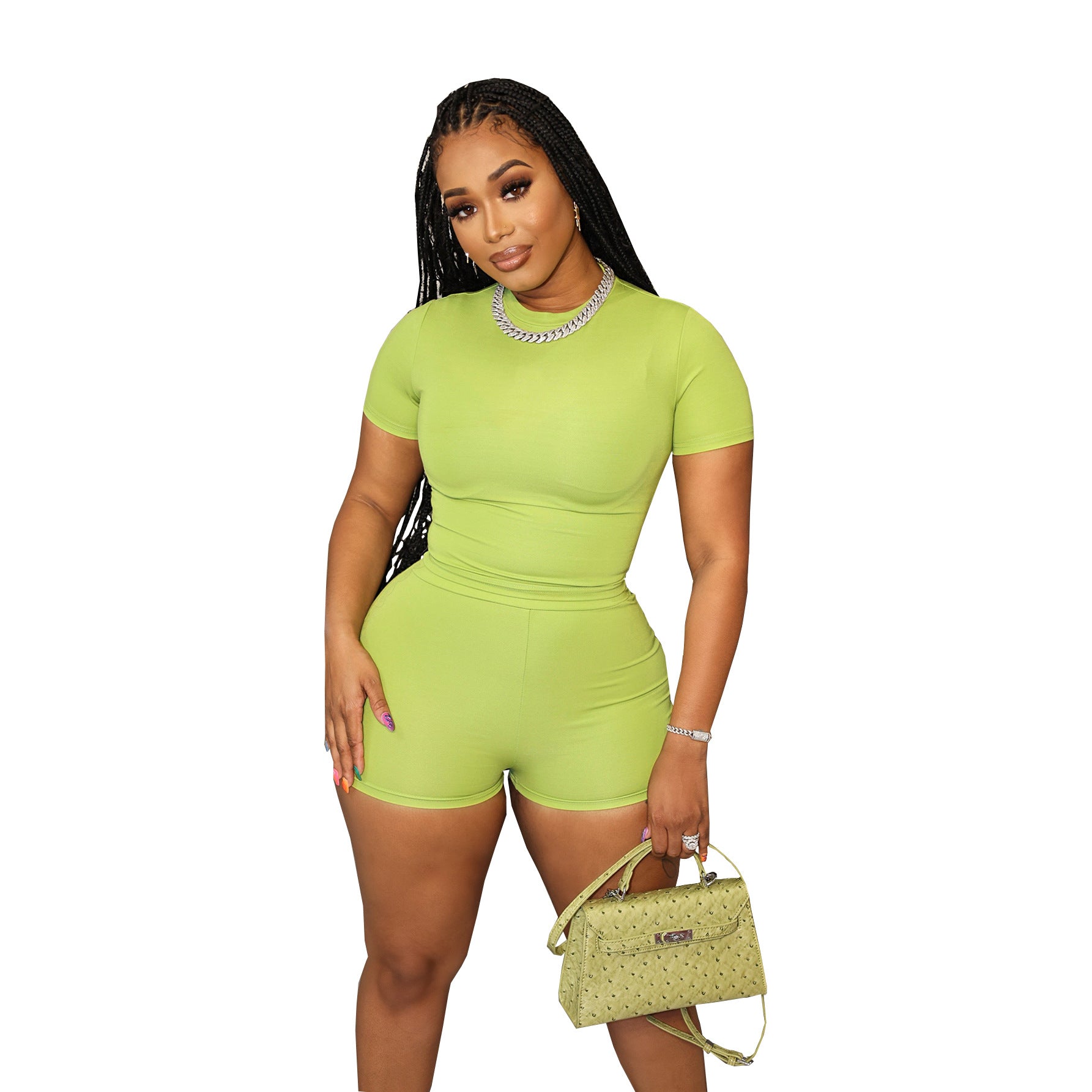 Candy-Colored Two-Piece Sporty Set: Top & Shorts