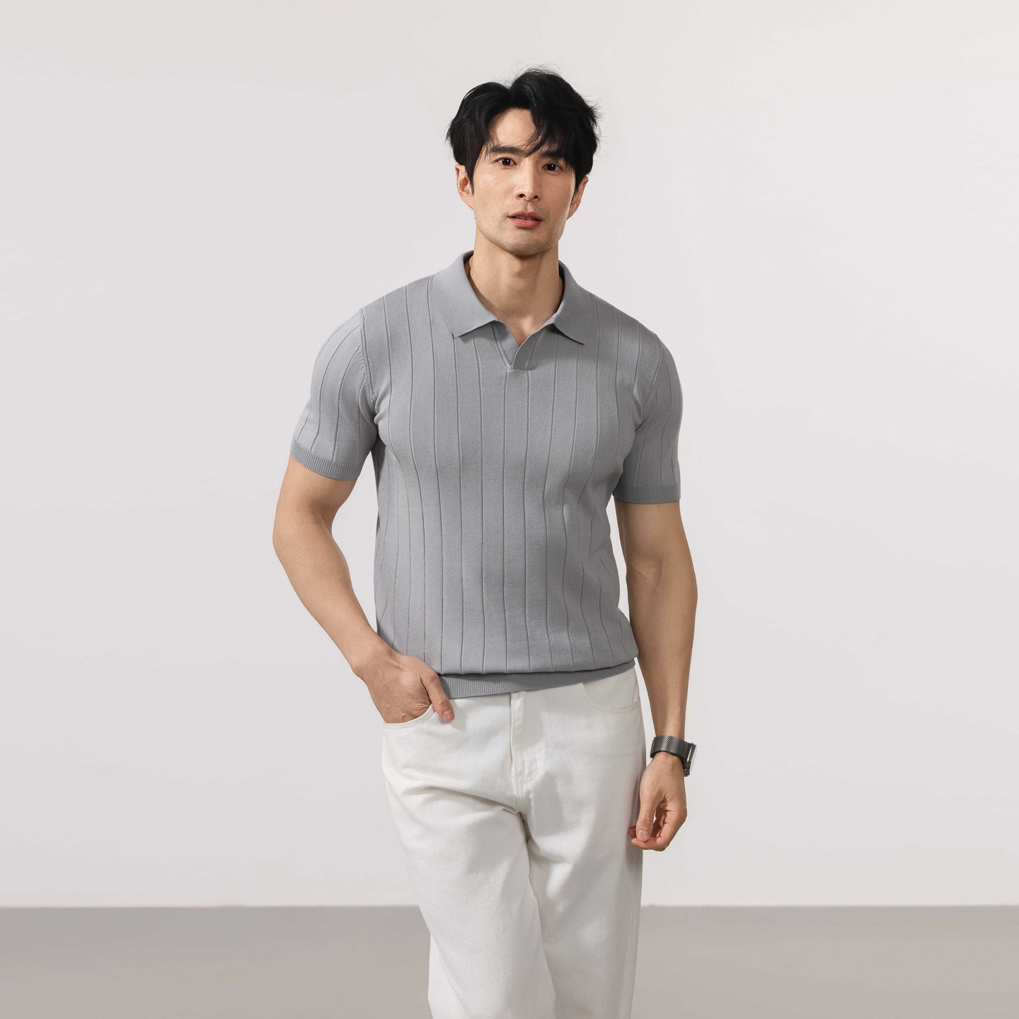 Men's Short-Sleeve Striped Knit Sweater