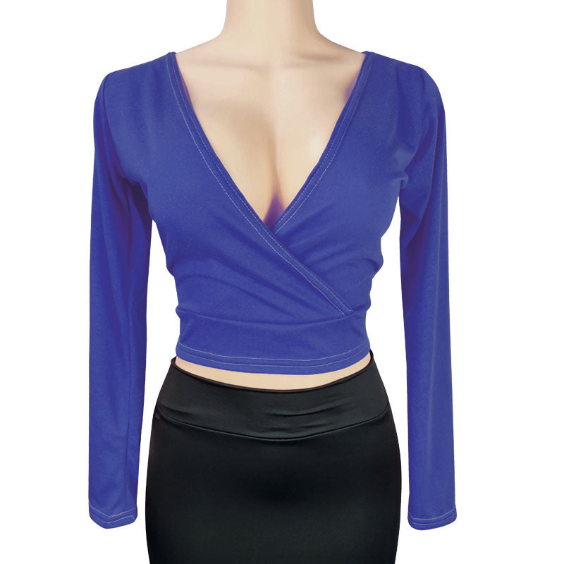 Deep V-Neck Long-Sleeve Bodycon Top
