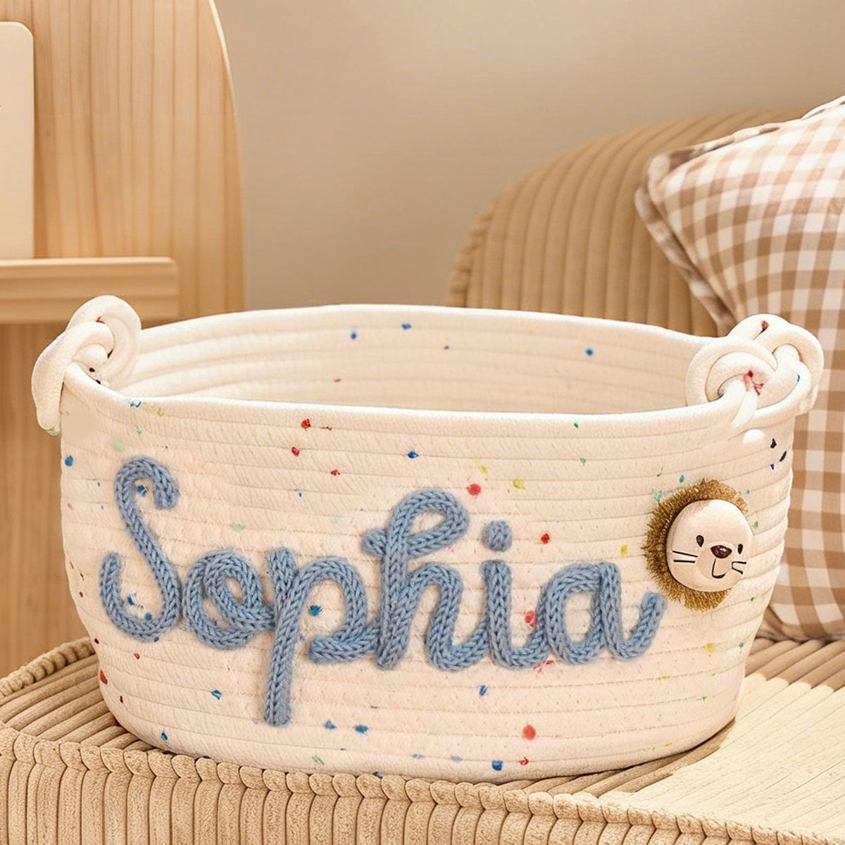 Embroidered Cotton Rope Storage Basket