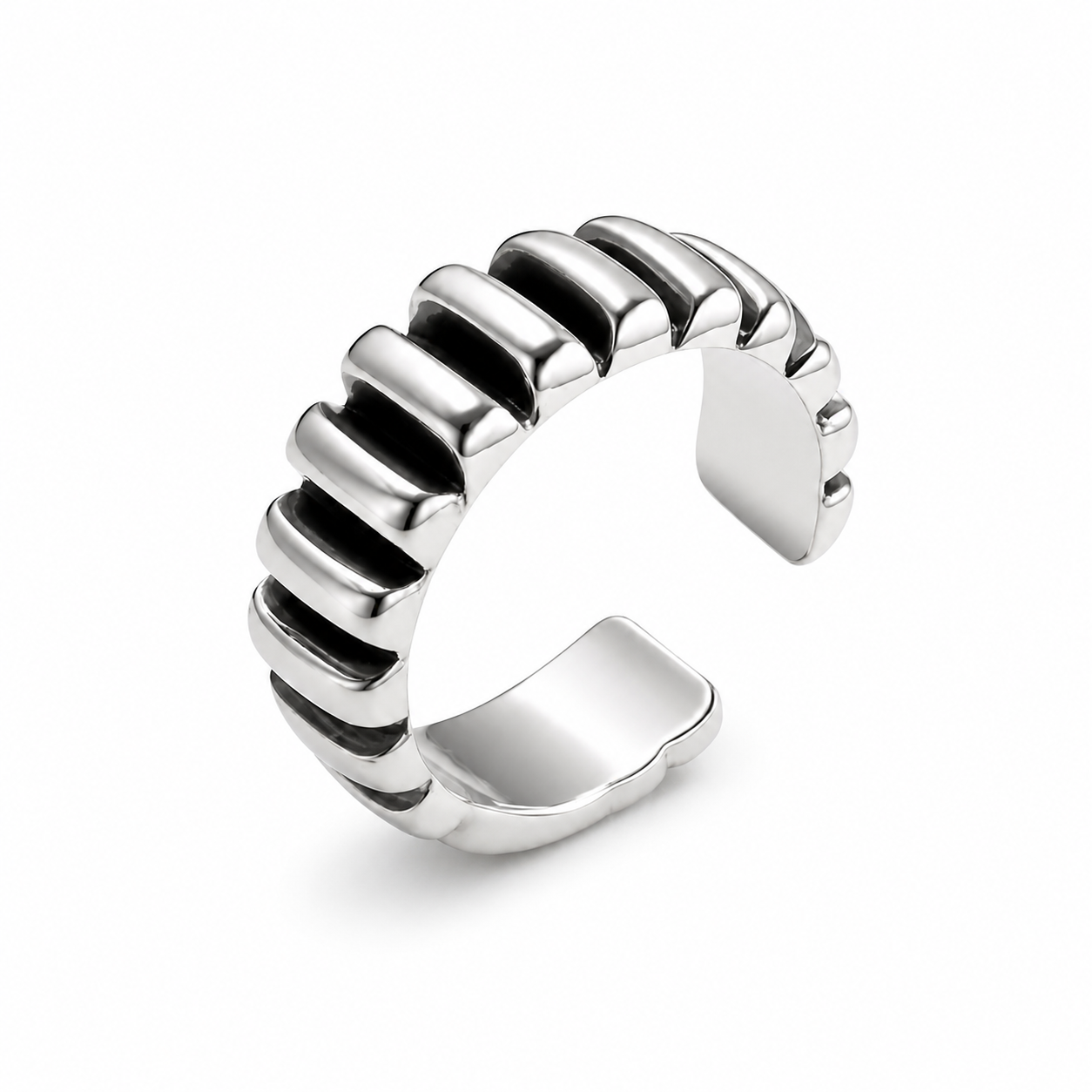 Chunky Vertical Groove Gear Texture Open Ring