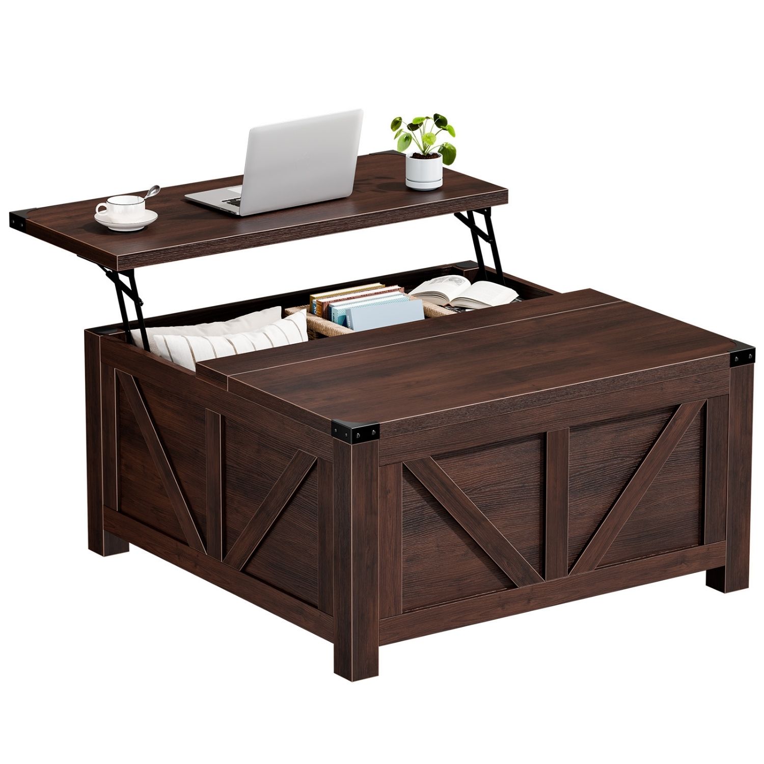 Lift Top Coffee Table with Storage and USB Charging