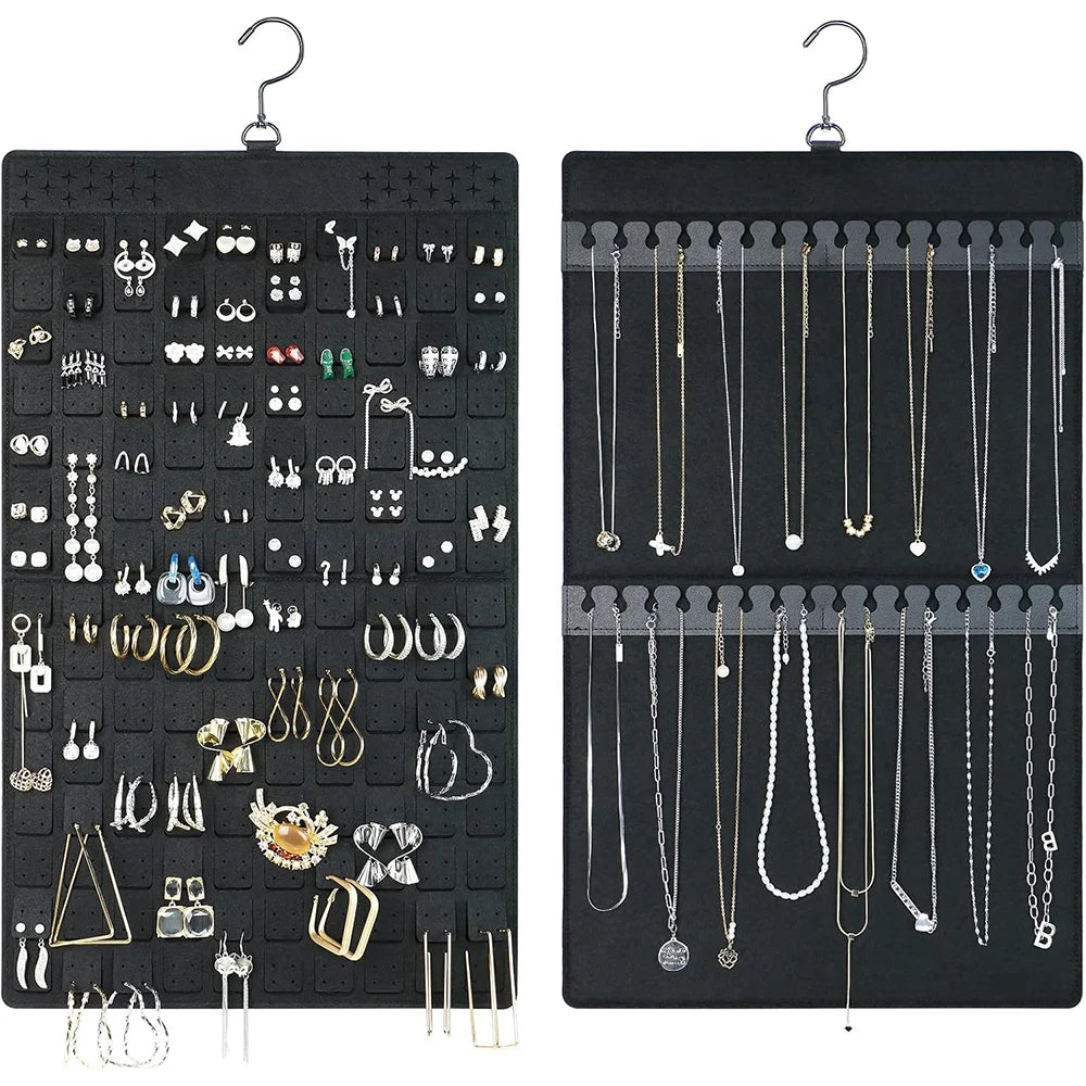 Dual-Sided Hanging Jewelry Organizer for 300 Pairs