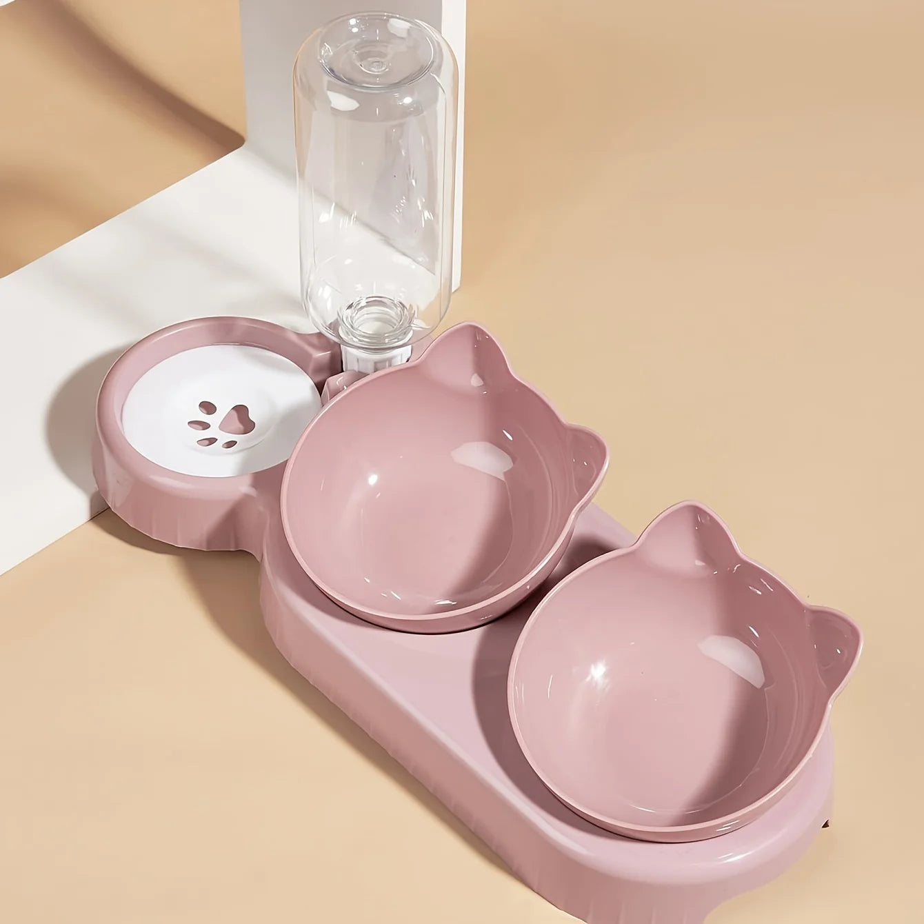 3-in-1 Tilted Pet Bowl Set with Gravity Water Feeder