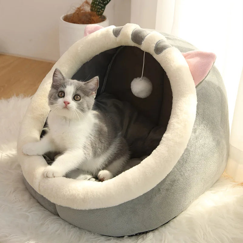 Foldable Cat Bed Cave with Removable Washable Mat