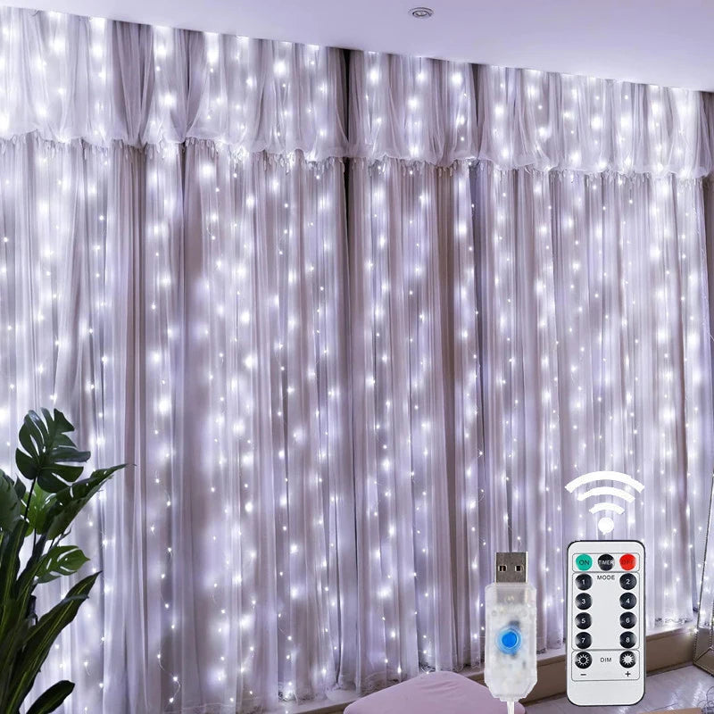 LED Fairy String Curtain Lights, 8 Mode Remote USB