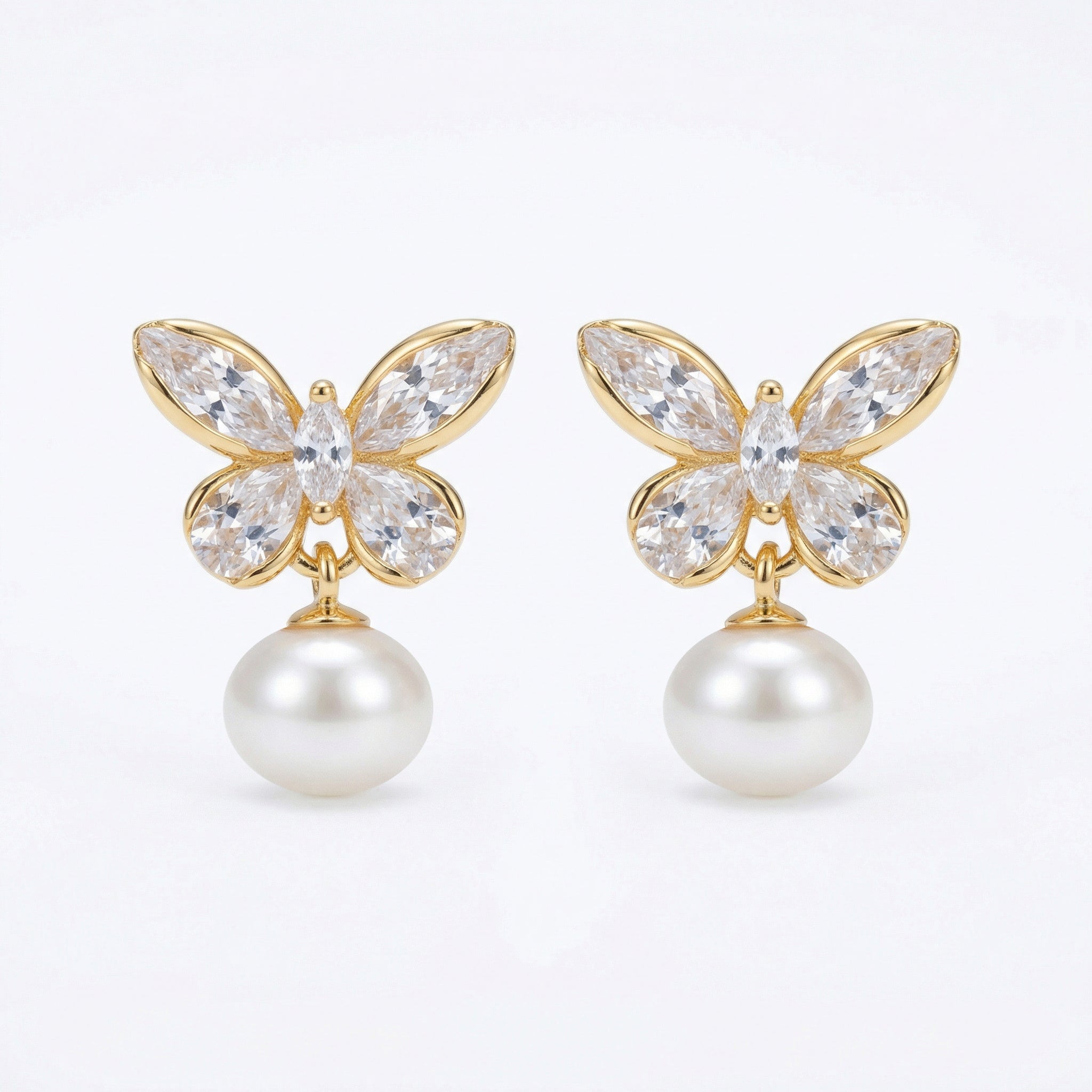 sterling silver butterfly pearl drop earrings
