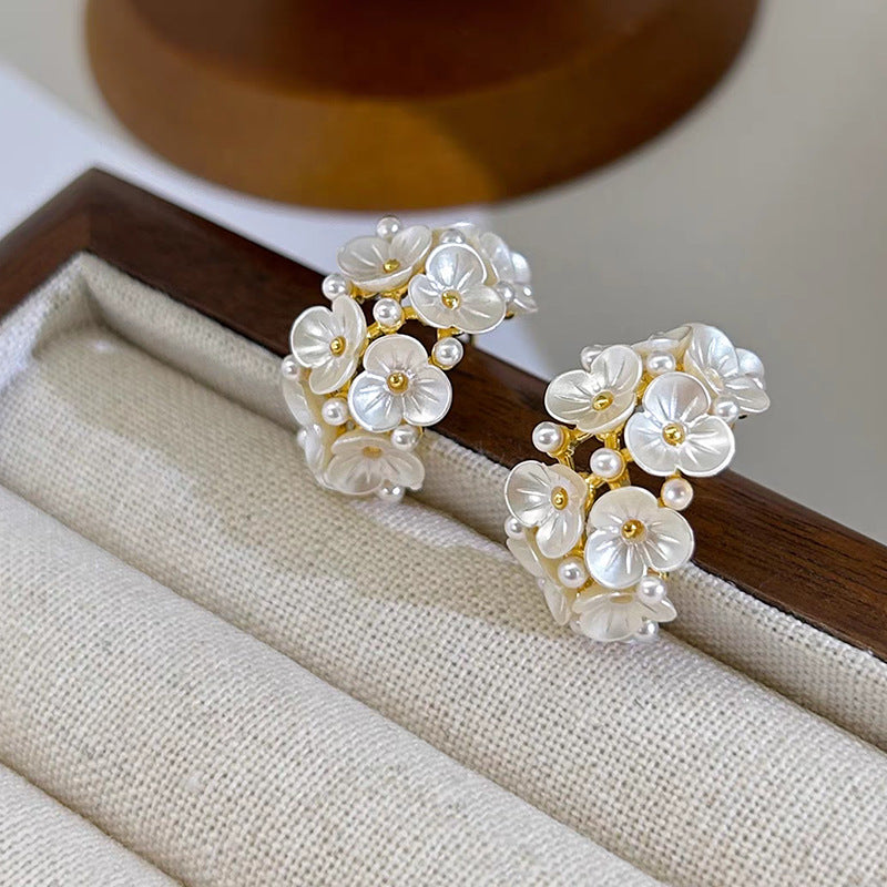 C-Shaped Diamond Flower Earrings for Women