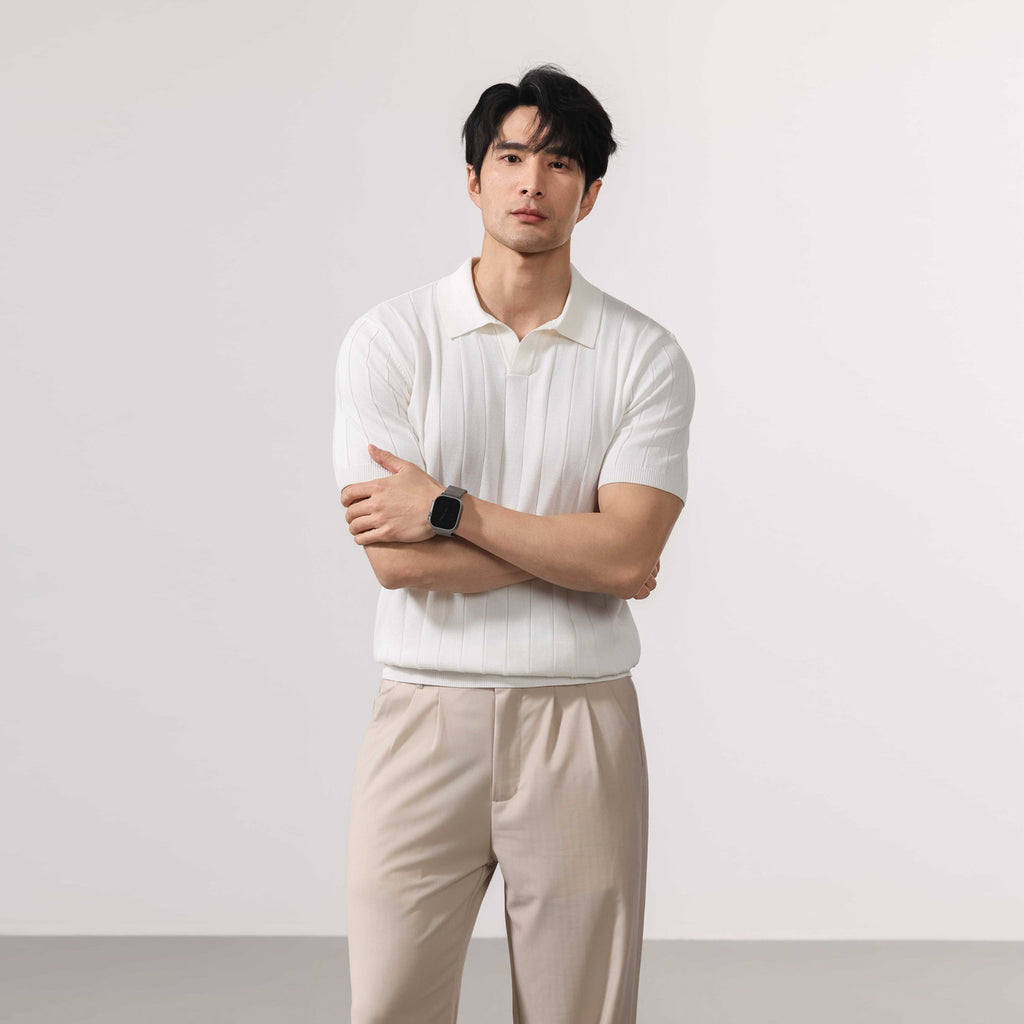Men's Short-Sleeve Striped Knit Sweater