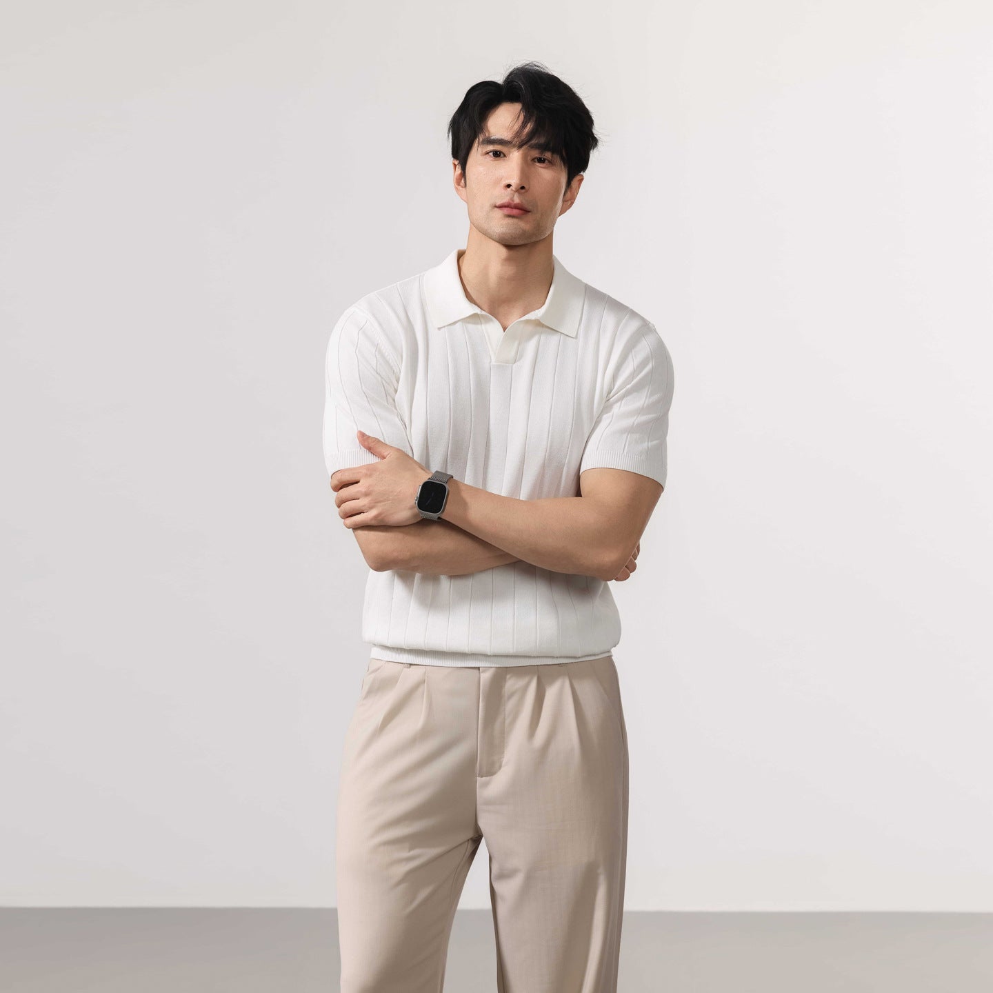Men's Short-Sleeve Striped Knit Sweater