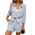 Striped Shirt & High-Waist Shorts Set