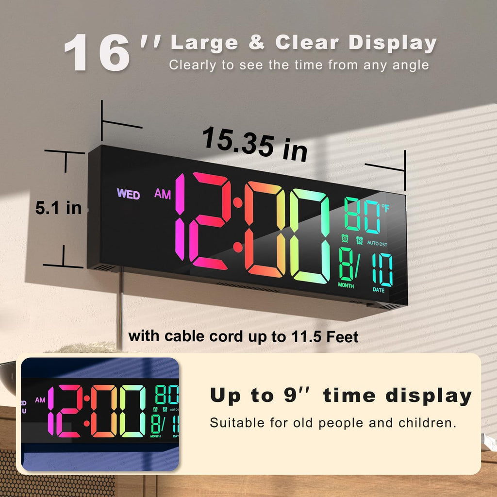 16-Inch Large LED Display Clock with USB - Apex Goods Co