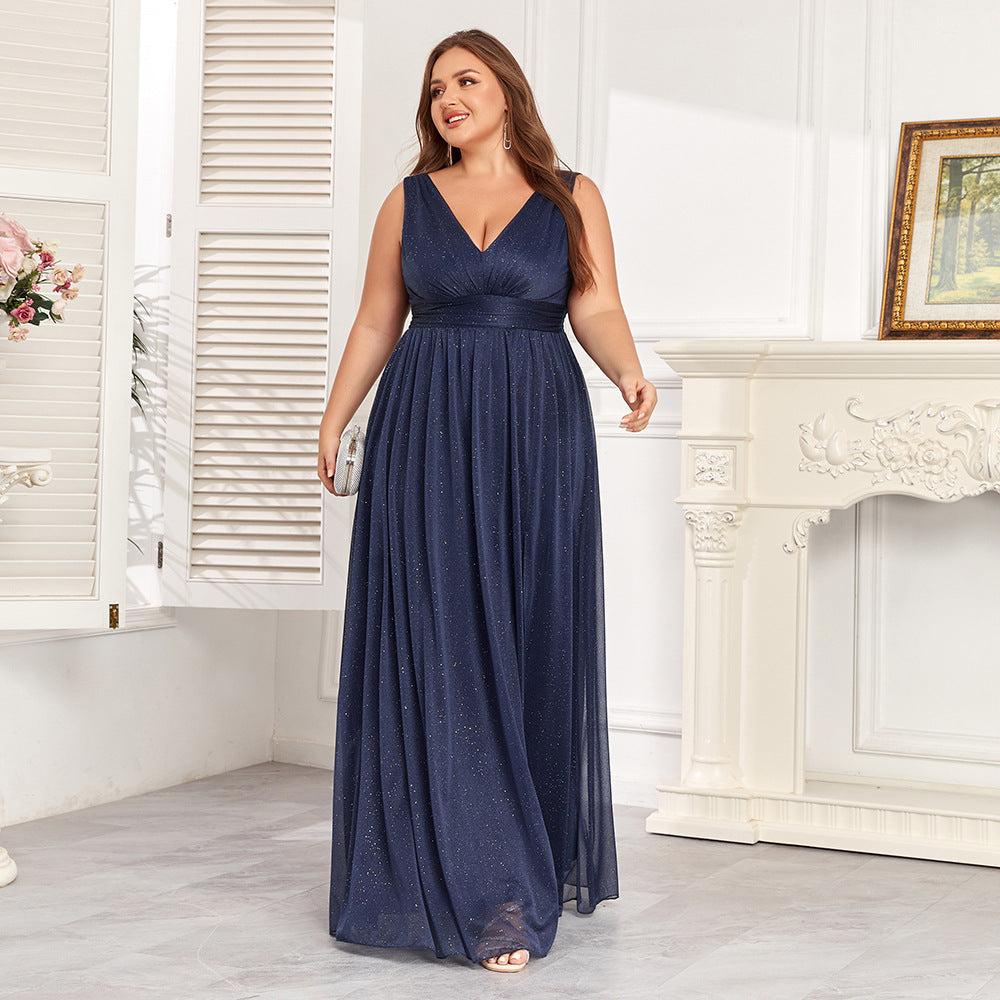 Double V-Neck A-Line Floor-Length Dress with Side Slits - Apex Goods Co