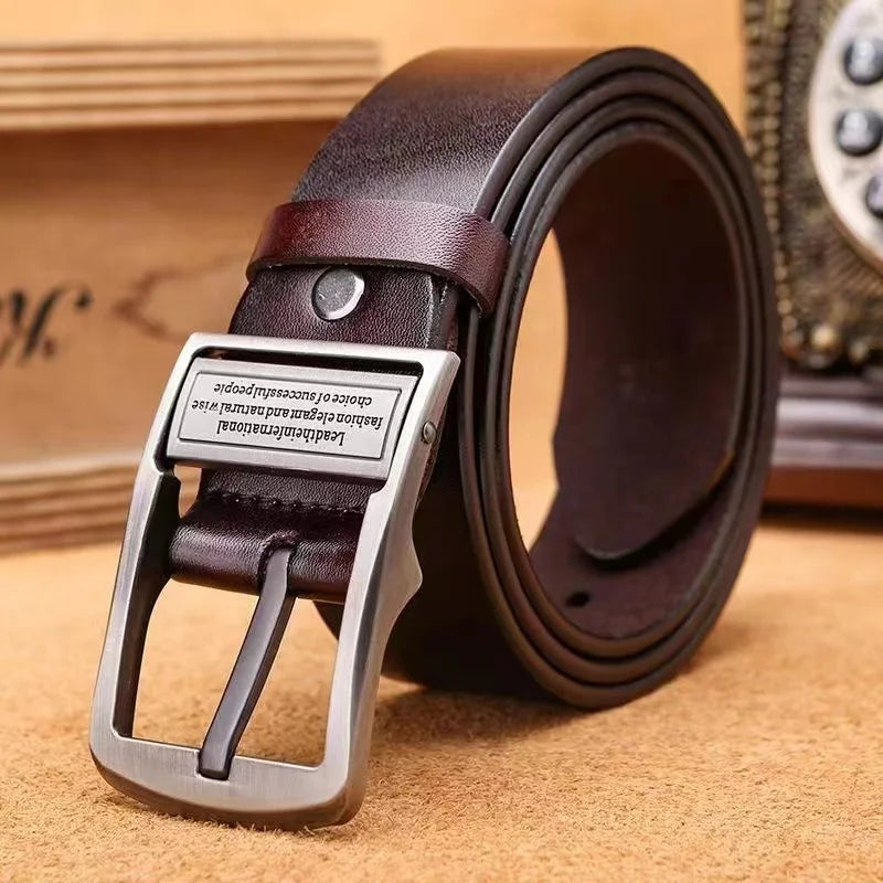 Leather Cowhide Men's Belt Metal Pin Buckle - Apex Goods Co