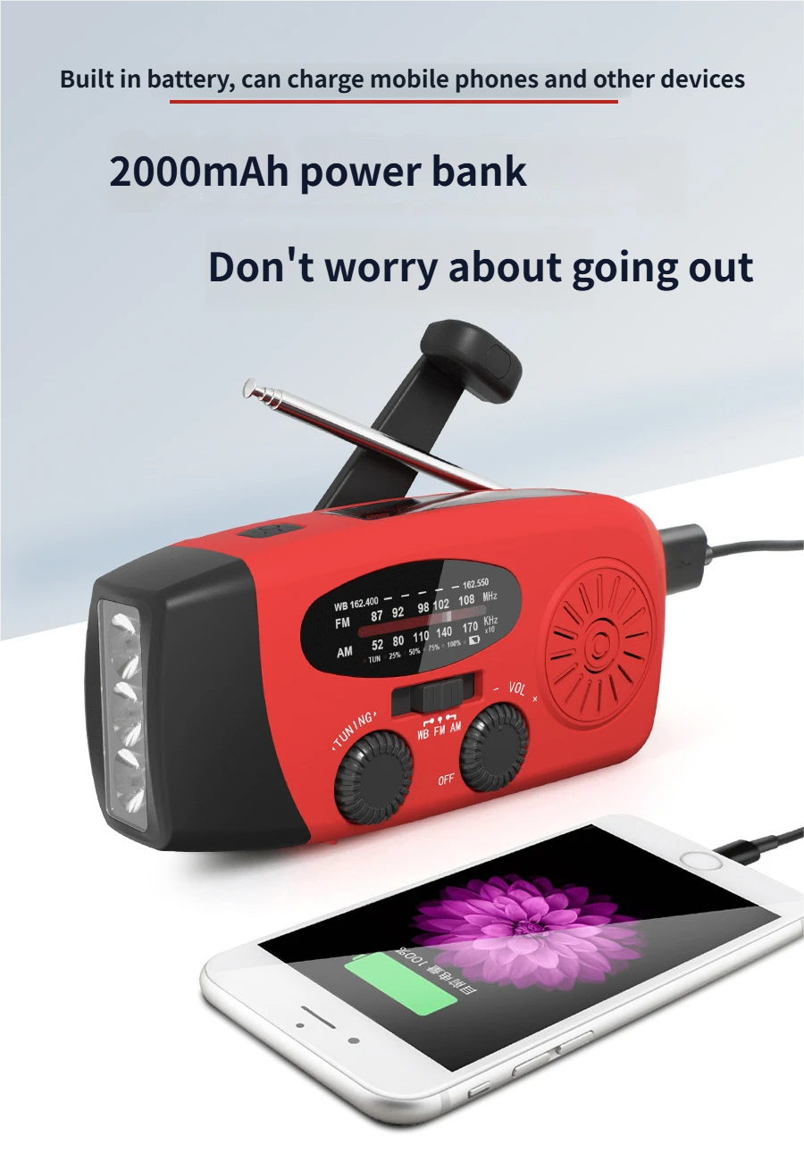 Red Solar Radio 2000mAh Full Band Portable - Apex Goods Co