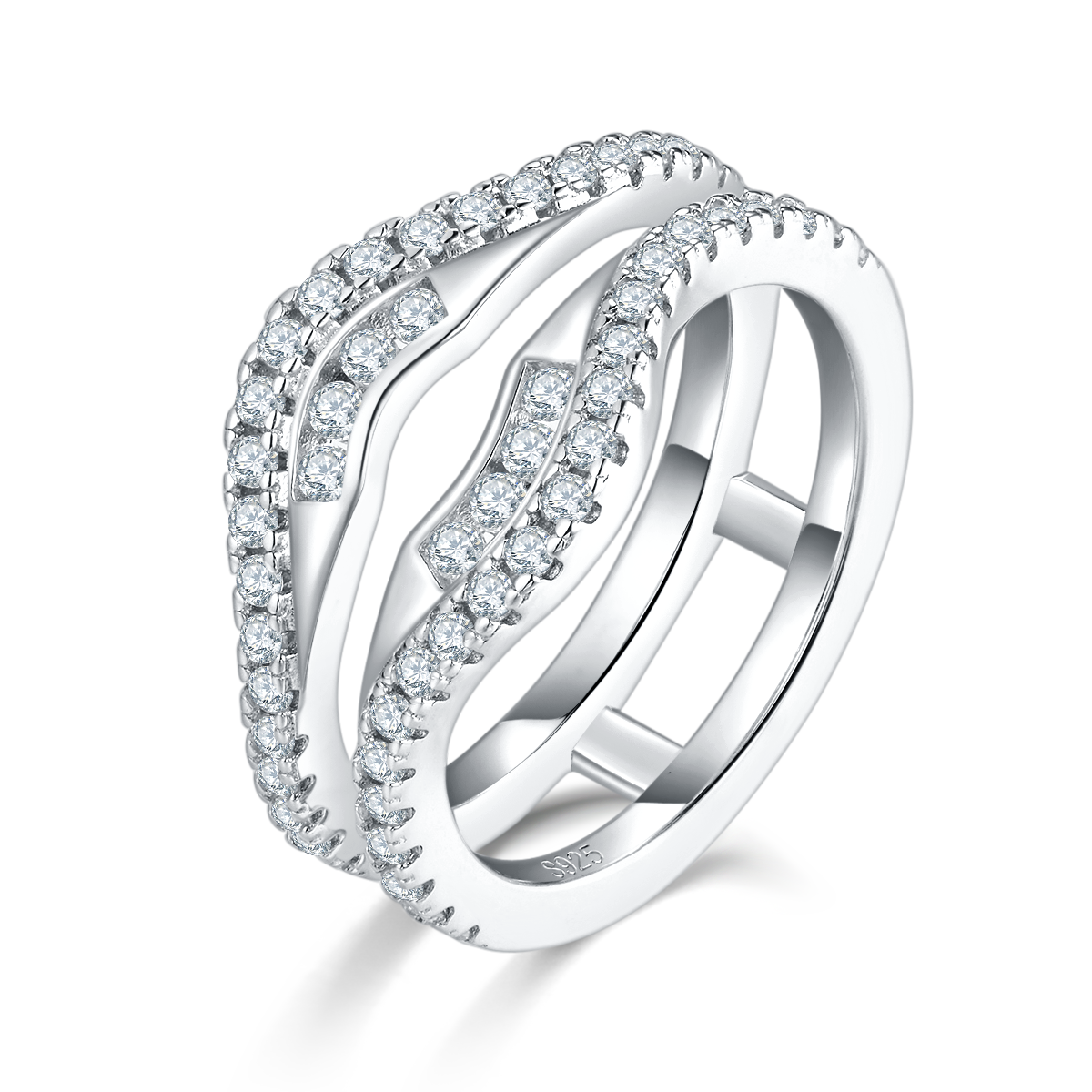 S925 Sterling Silver Double Band Ring, Moissanite Pave - Apex Goods Co