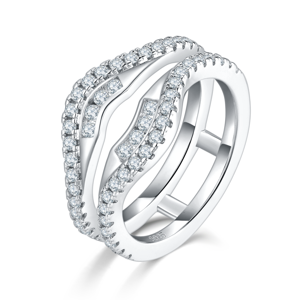 S925 Sterling Silver Double Band Ring, Moissanite Pave - Apex Goods Co