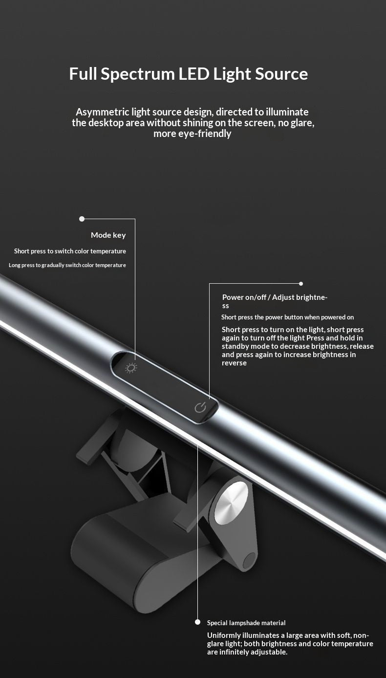 Screen-Mount LED Desk Lamp, Eye-Protective Light - Apex Goods Co