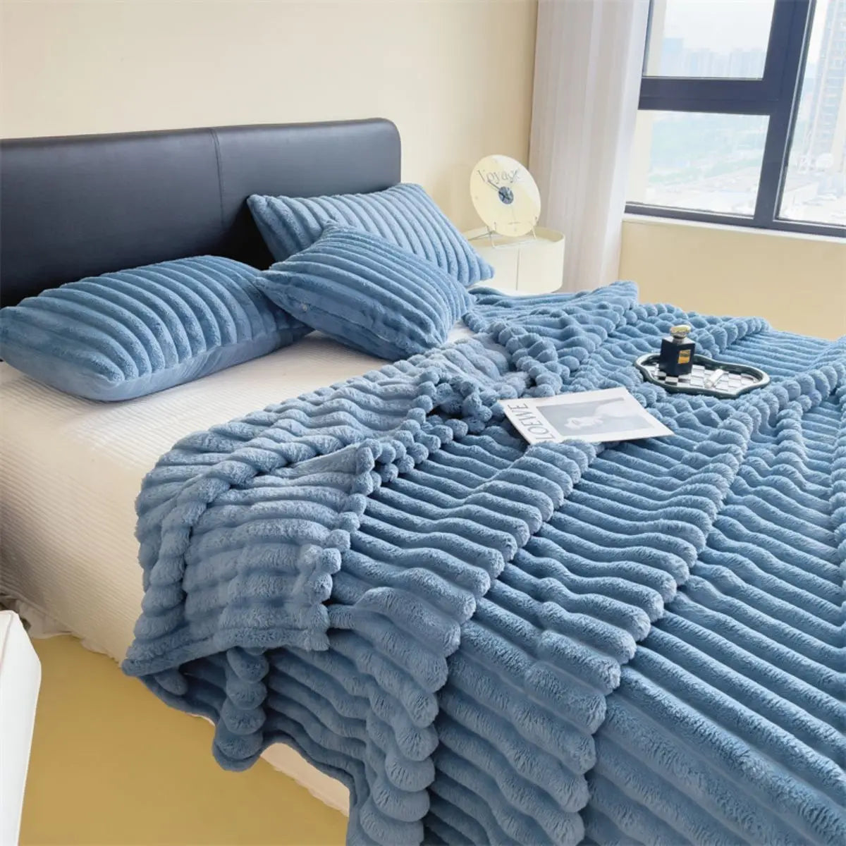 Solid Color Wide Striped Multifunctional Blanket - Apex Goods Co