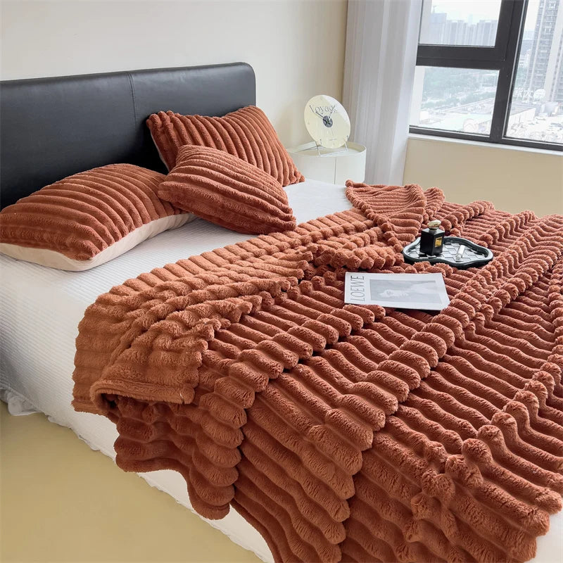Solid Color Wide Striped Multifunctional Blanket - Apex Goods Co