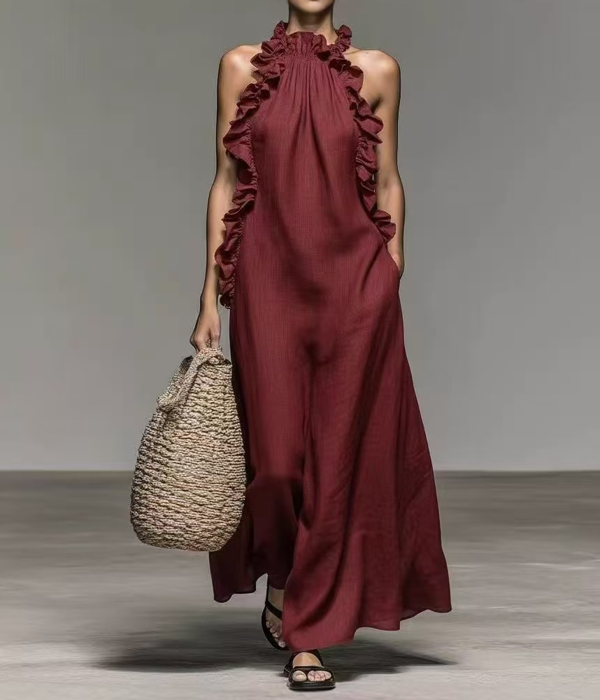Summer Halter Neck Ruffled Sleeveless Dress - Apex Goods Co