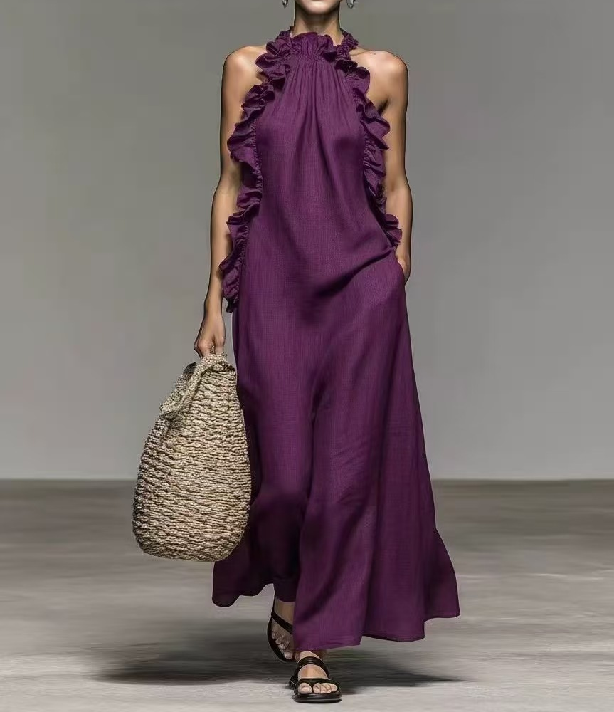Summer Halter Neck Ruffled Sleeveless Dress - Apex Goods Co